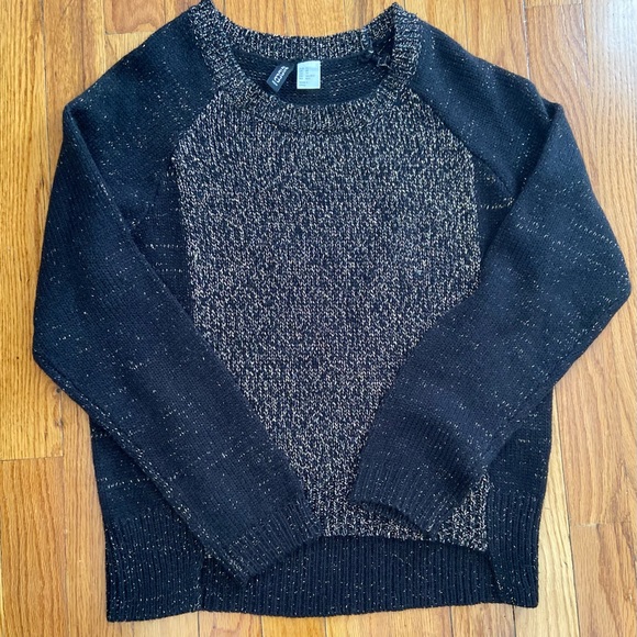 H&M Knit Raglan Black & Gold Scoop Neck Sweater - Picture 9 of 12